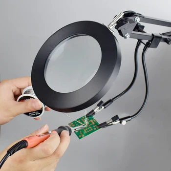 Toolour Litavimo pagalbos Ranką 2VNT Lankstus Ginklų Stovas Su 5X Didinamojo stiklo, USB Lempa Suvirinimo Remonto IlluminationThird Rankiniai įrankiai