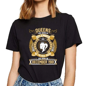 Topai Marškinėliai Moterims nekilnojamojo queens gimė 1981 m. gruodžio Komiksų Užrašai Trumpas Moterų Marškinėlius