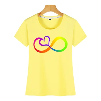 Topai Marškinėliai Moterims neurodiversity simbolis su širdies Kawaii Užrašai Trumpas Moterų Marškinėlius