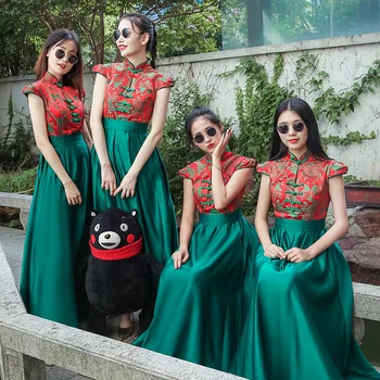 Tradicinis kinų Moterų Cheongsam Elegantiškas Gėlių Spausdinti Plius Dydis XXS-3XL Qipao Ponios Vestuvių Bridesmaid Suknelę, Chalatai Vestidos