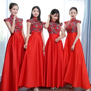 Tradicinis kinų Moterų Cheongsam Elegantiškas Gėlių Spausdinti Plius Dydis XXS-3XL Qipao Ponios Vestuvių Bridesmaid Suknelę, Chalatai Vestidos