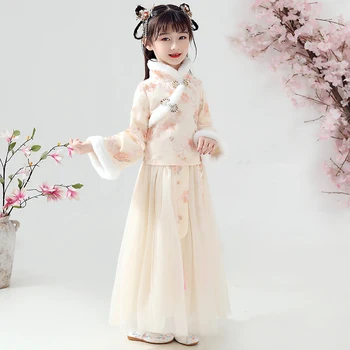 Tradicinis Kinų Senovės Siuvinėjimo Naujųjų Metų Mergaičių Suknelės Han Fu Kinijos Gėlių Mergaitės Suknelė Dramaturgic Skraiste Suknelė