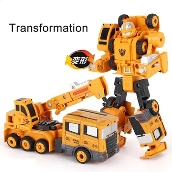 Transformacijos Robotas Automobilių Metalo Lydinio, Inžinerijos, Statybos, Transporto, Sunkvežimio Modelis Ekskavatorių Žaislų 2 in 1 Vaikas Krano Dovanos
