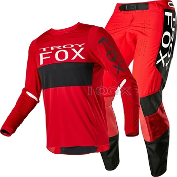Troy Fox Raudona Juoda MX UTV Lenktynių 360 Linc Motokroso Suaugusiųjų Pavarų Combo ATV MX Off-Road Motociklo Jersey Ziajać Kostiumas