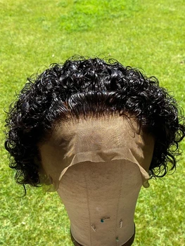 Trumpas, Garbanotas Pixie Supjaustyti Perukas Nėrinių Priekyje Uždarymas Perukas Bob Žmogaus Plaukų Peruką Už juodaodžių Moterų Peru Remy Plaukų 4x4 Trumpi Garbanoti Perukai