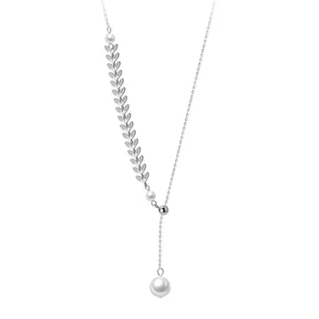 Trustdavis Nekilnojamojo 925 Sterlingas Sidabro Mados Lapų Sintetinis Perlas Clavicle Karoliai Moterų Vestuves Fine Jewelry DS1141