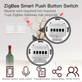 Tuya Zigbee Smart Switch paspausk Mygtuką prie Sienos Šviesos Jungiklio Nėra Neutralus Laidas ir N+L Reikalaujama ,Alexa, Google Namų Suderinama