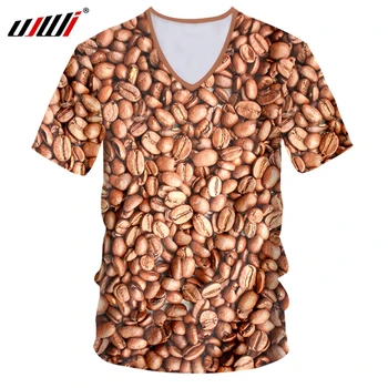 UJWI Vyras Mėgstamą Kavos pupelių Tee Marškinėliai 3D Kūrybiškumą maisto V Kaklo Marškinėlius Geriausia Pardavimo Atsitiktinis Atspausdintas T-shirt Didmeninės