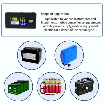 Univerisal Baterijos Talpos Indikatorius 12V 24V 36V 48V 60V 72V 10-100V Li-ion Lifepo4 Švino rūgšties Baterijos Monitorius su temperatūra