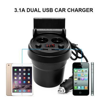 Unviersal 5V 3.1 Dual USB Automobilinis Įkroviklis automobilio Cigarečių Degiklio Adapterio su LED ekranas, greitas įkroviklis iPhone Samsung HTC