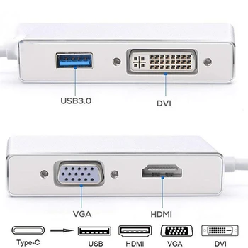 USB C-HDMI-suderinama C Tipo VGA DVI USB Hub 