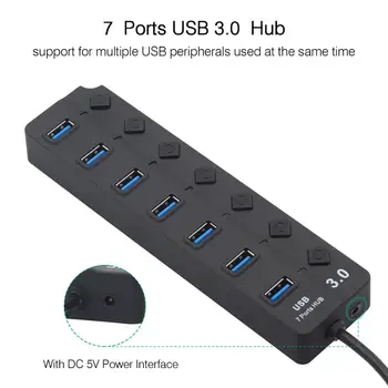 USB Hub 3.0, USB 3.0 Hub Splitter 4 / 7 Uosto On/Off Jungiklis su Maitinimo Adapteris usb šakotuvą už 