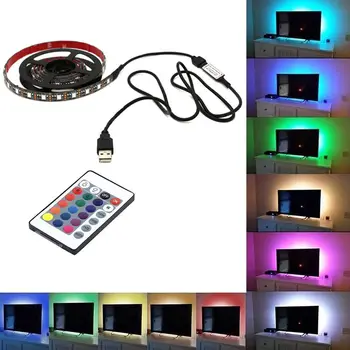 USB Nuotaika Šviesos 5050 RGB Įvairių Spalvų LED Šviesos Juostelės TV Apšvietimas 24 Raktų, Nuotolinio Valdymo DC156