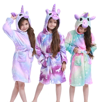 Vaikai Chalatas Mergaitėms Kigurumi Vienaragis Pižamos Vaikams Colar Vilnos Berniukų maudymosi Chalatai Pižamą Kūdikis Sleepwear Hoodie Vonios Chalatas
