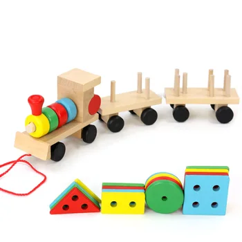 Vaikai Medinė Priekaba Asamblėjos Pastato Blokus Traukinio Rinkinį, Žaislai ir Formos Atitikimo Vaikų Vystymosi ankstyvuoju ugdymu