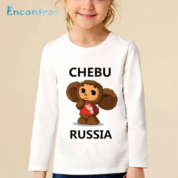 Vaikai rusijos Animacinių filmų Cheburashka Spausdinti marškinėliai Vaikams Chebu Rusija Juokinga Viršūnes Berniukų, Mergaičių Mielas ilgomis Rankovėmis Kūdikiui T-shirt,LKP5167