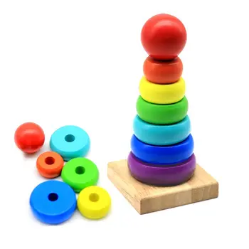 Vaikams, Mediniai Žaislai, Vaivorykštės Bokštas Anksti Švietimo Montessori Žaislai Spalvų Kiekis Pažinimo, Mokymosi Žaislai Spalvinga Blokai
