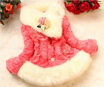 Vaikų Dirbtiniais Kailių Paltai Triušio Kailio viršutiniai drabužiai Princesė Striukė Žiemos viršutinių drabužių siuvimas Sustorėjimas, bijūnas gėlių Modelio Mergaičių Kailiai, Kailio
