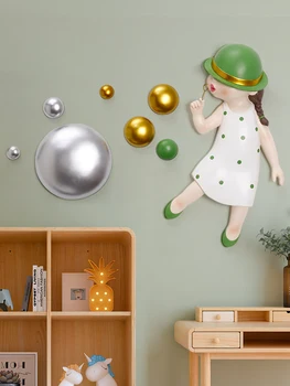 Vaikų kambario sienų apdaila mergaitė berniukas kambario, miegamojo, vaikų darželio fono sienos pakabukas burbulas mergina sienų apdaila