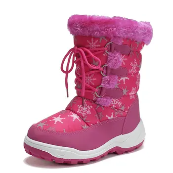 Vaikų Žiemos Sniego Batai Vidurio blauzdos neslidūs Šiltas Pliušinis Vaikai Snowshoes Platforma Butai Merginos Botas Size28-35 Violetinė Balta