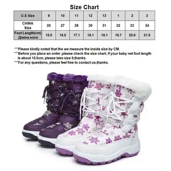 Vaikų Žiemos Sniego Batai Vidurio blauzdos neslidūs Šiltas Pliušinis Vaikai Snowshoes Platforma Butai Merginos Botas Size28-35 Violetinė Balta