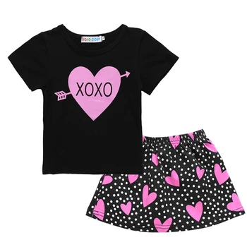 Valentino Dieną Vaikai Mergaitės 2 dalių Apranga Nustatyti Trumpas Rankovės Širdies Print T-shirt+Polka Dot Sijonas Rinkinys, skirtas Vaikams, Kūdikių Mergaitės 2021