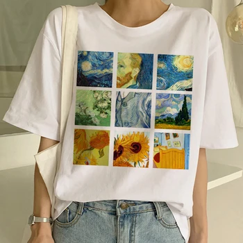 Van Gogh Meno Tapybos Marškinėliai Naujas Moterų Juokingi Marškinėliai T-shirt Harajuku Ullzang trumpomis Rankovėmis Spausdinti Marškinėlius Viršuje Tees Moterų Mados