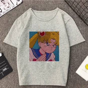 Vasaros 2020 Naujas Produktas Mielas Sailor Moon Anime Spausdinti Viršuje Japonų Stiliaus Pilkos spalvos Drabužius Harajuku Mielas Panele T-shirt Mados Viršų