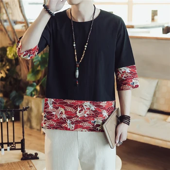 Vasaros 2020 Vintage Marškinėliai Siuvinėjimo Kinijos Viršuje Medvilnės Skalbiniai Karpis Kung Fu Hanfu Tradicinės Kinų Drabužių Vyrams Palaidinė