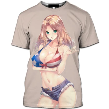 Vasaros Anime 3d Moterų Ir Vyrų T-shirt Beach Sexy Anime Mergina Spausdinti trumpomis Rankovėmis T-shirt Vaikai Kawaii Atsitiktinis Viršūnės