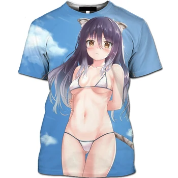 Vasaros Anime 3d Moterų Ir Vyrų T-shirt Beach Sexy Anime Mergina Spausdinti trumpomis Rankovėmis T-shirt Vaikai Kawaii Atsitiktinis Viršūnės