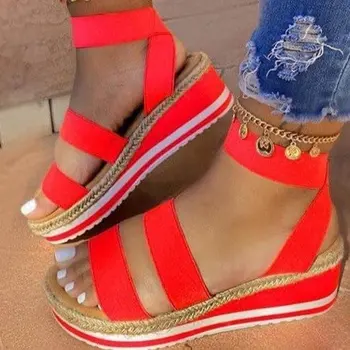 Vasaros Moterų Sandalai Čiurnos Dirželis Platformos Pleištai Kulniukai Paslysti ant Peep Toe Mados Šviesos Spalva Baech Ponios Batai Zapatos De Mujer