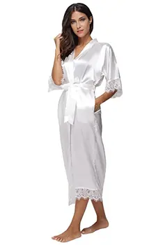 Vasaros Nėriniai Kratinys Satino Chalatas Kimono Seksualus Sleepwear apatinis Trikotažas Chemises Moterų Šilko Ilgą Pižamą Vestuvių bridesmaid Rūbeliai