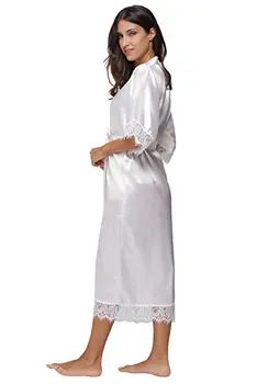 Vasaros Nėriniai Kratinys Satino Chalatas Kimono Seksualus Sleepwear apatinis Trikotažas Chemises Moterų Šilko Ilgą Pižamą Vestuvių bridesmaid Rūbeliai