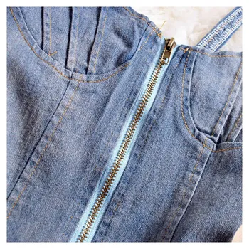 Vasaros slim užtrauktukas džinsinis diržas viršuje + single-breasted skylę džinsinio šortai moterims dviejų dalių rinkiniai