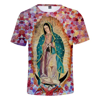 Vasaros Vyrų Viršūnes & Tees Viršūnes Our Lady Of Gvadalupės Mergelės Marijos Meksikos t-shirt Moterims, 3D asmenybės Aukštos Kokybės vaikiški marškinėliai