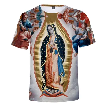 Vasaros Vyrų Viršūnes & Tees Viršūnes Our Lady Of Gvadalupės Mergelės Marijos Meksikos t-shirt Moterims, 3D asmenybės Aukštos Kokybės vaikiški marškinėliai