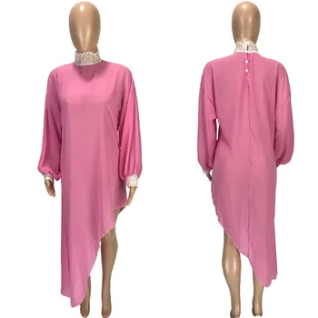 Vasaros Žibintų Rankovės Vien Šifono Suknelė Moterų Nėriniai Golfo Prarasti Atsitiktinis Shift Suknelė Elegantiškas Šalis Ilga Suknelė Sundress Skraiste