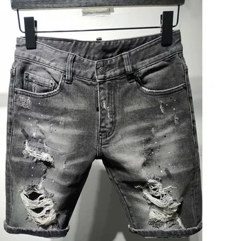 Vasarą Italijoje Stiliaus Naujas Garsaus Prekės ženklo džinsus vyrams Šortai, džinsai Vyrai džinsinio audinio kelnės tiesios Slim juoda juostele skylę, Šortai, džinsai