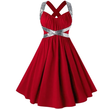 Vasarą Moterys Retro Vintage Suknelė 50s 60s 1950 Plus Size Big Swing Rockabilly Drabužių Spageti Dirželis Aukštos Juosmens Vestidos 2020 m.