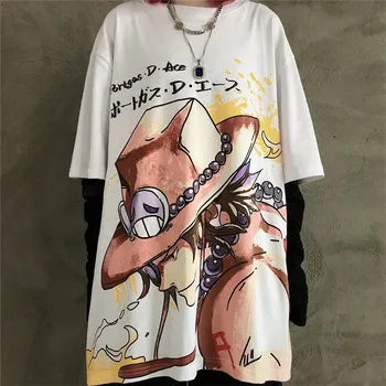 Vasarą Vienas Gabalas Marškinėliai Moteris Beždžionė D Luffy T Cool Marškinėliai trumpomis Rankovėmis Anime Ace marškinėliai Tee Negabaritinių Harajuku Tshirts Vyrai