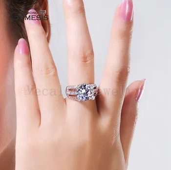 Vecalon 2016 metų Moteris Solitaire žiedas 6ct akmens AAAAA Cirkonis Cz 925 Sterlingas Sidabro Dalyvavimas vestuvių Juostoje žiedas moterims