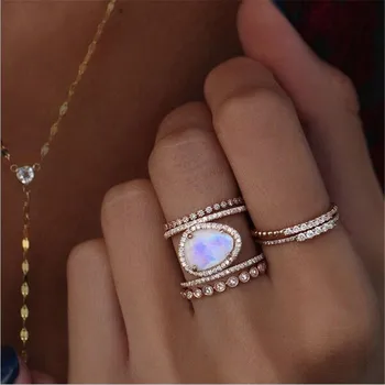 Vecalon Derliaus Pažadas Žiedas 925 sterlingas sidabro bijou Mėnulis Cz Dalyvavimas Vestuvių Juostoje žiedai, moterų Nuotakos Mados Juvelyrika