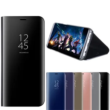 Veidrodis, Flip Case For Samsung Galaxy J4 2018 Prabanga Aiškiai Matyti PU Odos Padengti Samsung J6 2018 Telefono dėklas Galaxy J6 2018