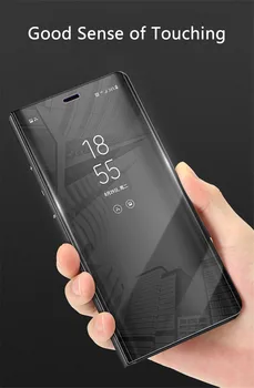 Veidrodis, Flip Case For Samsung Galaxy J4 2018 Prabanga Aiškiai Matyti PU Odos Padengti Samsung J6 2018 Telefono dėklas Galaxy J6 2018