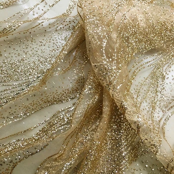 Vestuvių Nėrinių Audiniai Aukso Blizgučiais Bronzos Deimantų Kristalų Šalis Suknelė Nėrinių Juostele Flash Šviesos Etapo Rezultatus Blizga 130CM