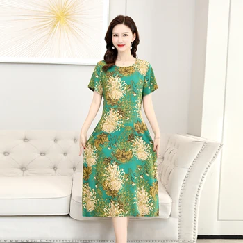 Vidutinio amžiaus ir vyresnio amžiaus mamos suknelė Mianxia 2020 m. naujas didelis dydis moterų nėriniai iki juosmens trumpas rankovės kišenėje gėlių suknelė