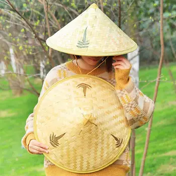 Vietnamo Vaikų bambuko šiaudų Helovinas skrybėlę variklio dangčio enfant gorras Kūgio Saulės Skrybėlę Sodo Ūkininkas Žvejybos šokių rekvizitai kelionės kpop