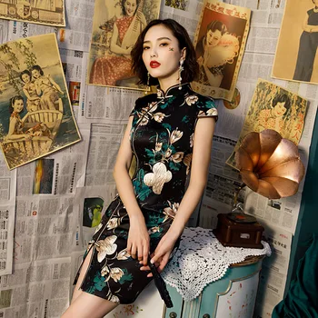 Vintage Stiliaus Kinijos Cheongsam Vestido Rankų darbo Mygtuką Qipao Moterų Mini Qipao Suknelė, Dydis S-3XL