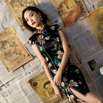 Vintage Stiliaus Kinijos Cheongsam Vestido Rankų darbo Mygtuką Qipao Moterų Mini Qipao Suknelė, Dydis S-3XL
